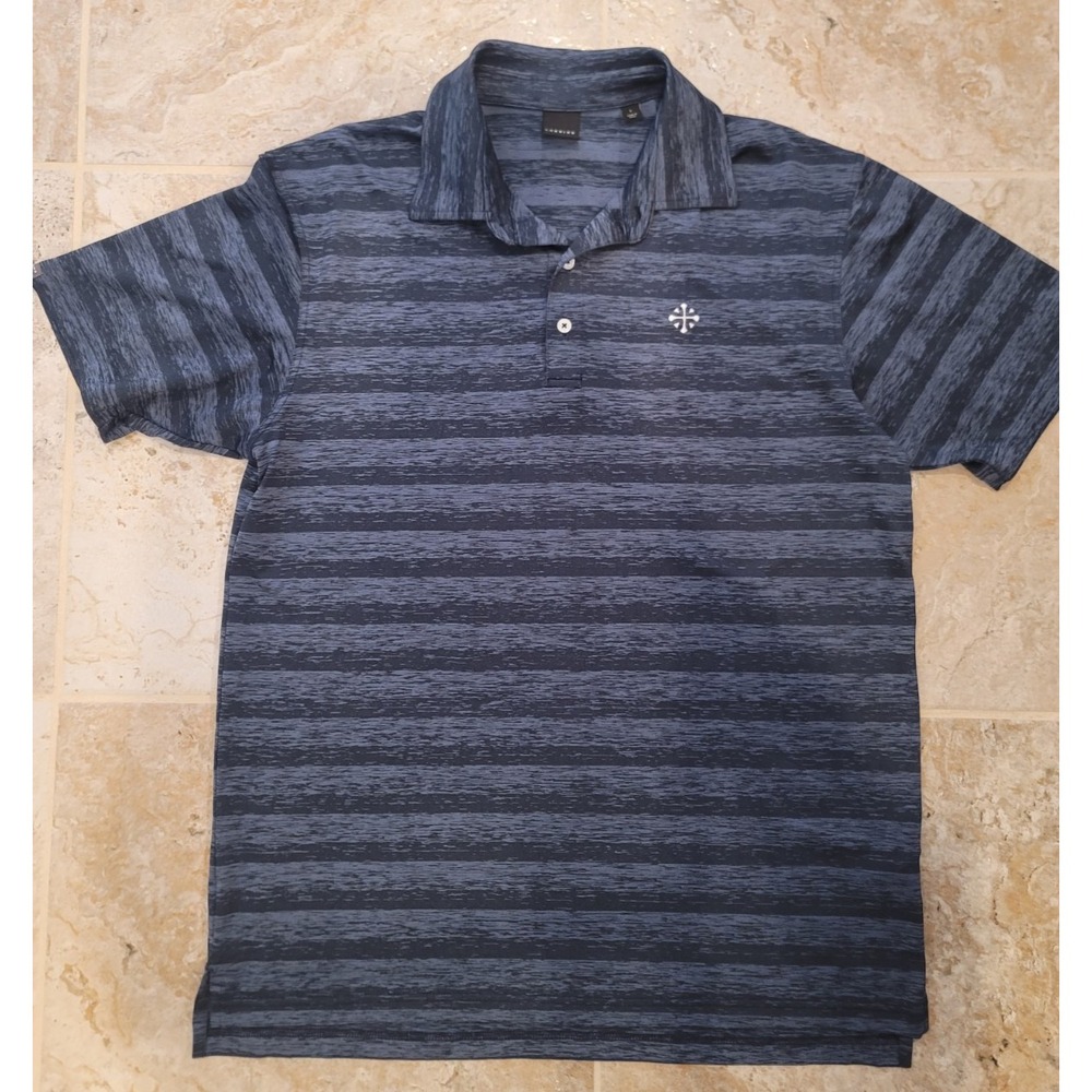 Dunning Golf Polo Shirt Men's Large Blue Stripe Stretch Performance Stretch